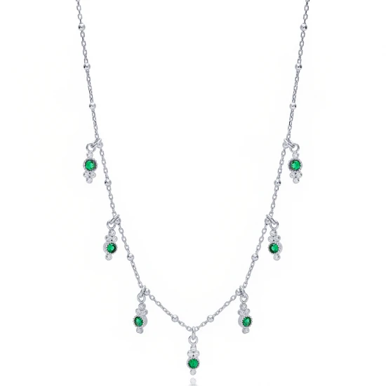 Emerald Minimalist Women Shaker 925 Silver Necklace | 925 Sterling Silver Wholesale | Sade Silver Emerald Minimalist Women Shaker 925 Silver Necklace - Sade 925 Silver Jewelry