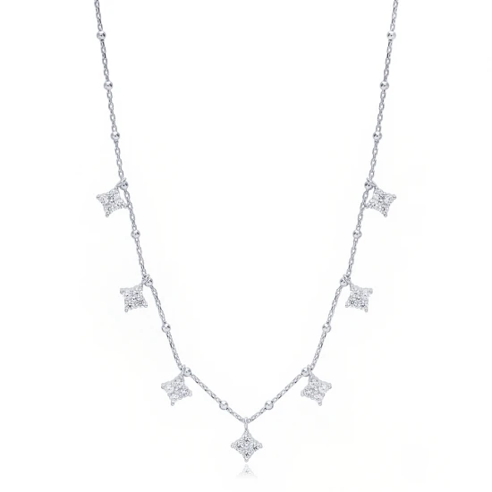 Dainty Flower Minimalist Women Shaker Silver Necklace | 925 Sterling Silver Wholesale | Sade Silver Dainty Flower Minimalist Women Shaker Silver Necklace - Sade 925 Silver Jewelry