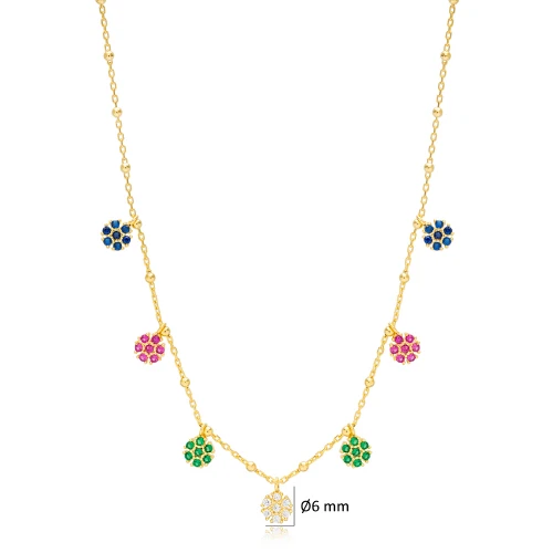 Colorful Flower Dainty Shaker Sterling Silver Necklace
