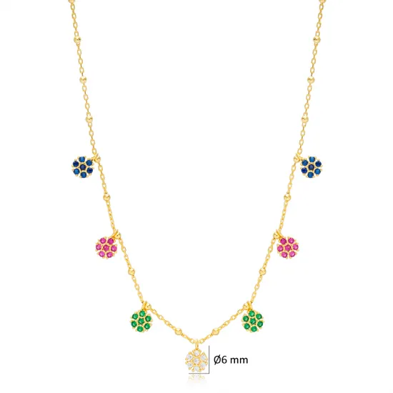 Colorful Flower Dainty Shaker Sterling Silver Necklace | 925 Sterling Silver Wholesale | Sade Silver Colorful Flower Dainty Shaker Sterling Silver Necklace - Sade 925 Silver Jewelry
