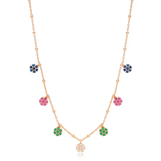 Colorful Flower Dainty Shaker Sterling Silver Necklace | 925 Sterling Silver Wholesale | Sade Silver Colorful Flower Dainty Shaker Sterling Silver Necklace - Sade 925 Silver Jewelry