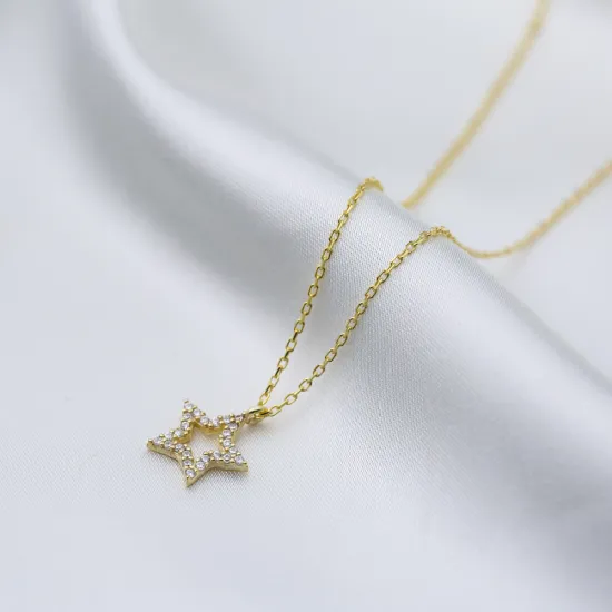 CZ Tiny Hollow Star 925 Sterling Silver Necklace CZ Tiny Hollow Star 925 Sterling Silver Necklace