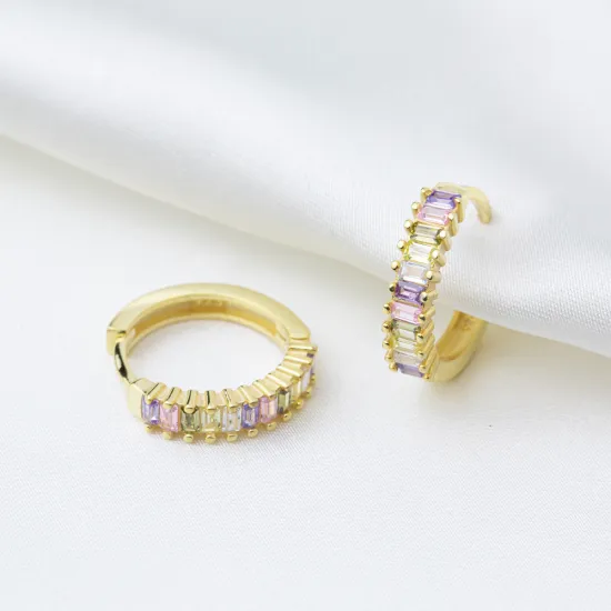 17mm Mix Colorful Baguette Women 925 Silver Earrings 17mm Mix Colorful Baguette Women 925 Silver Earrings