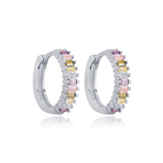 17mm Mix Colorful Baguette Women 925 Silver Earrings 17mm Mix Colorful Baguette Women 925 Silver Earrings