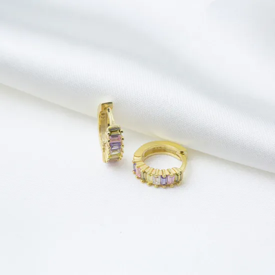 13mm Mix Colorful Baguette Women 925 Silver Earrings 13mm Mix Colorful Baguette Women 925 Silver Earrings