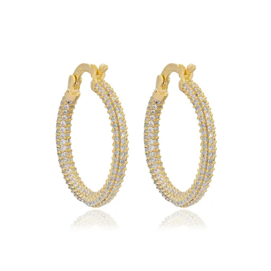 Shiny Zircon Stone Elegant Hoop Earrings Popular Wholesale 925 Sterling Silver Jewelry