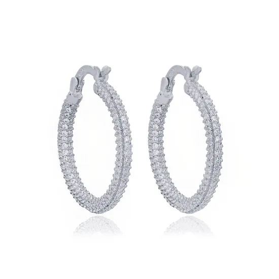 Shiny Zircon Stone Elegant Hoop Earrings Popular Wholesale 925 Sterling Silver Jewelry