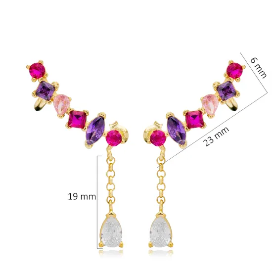 Multicolor Stone Drop Cuff Stud Earrings Multicolor Stone Drop Cuff Stud Earrings