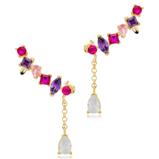 Multicolor Stone Drop Cuff Stud Earrings Multicolor Stone Drop Cuff Stud Earrings