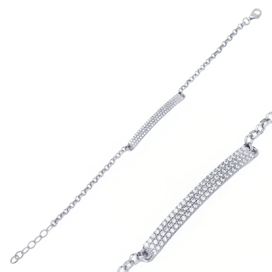 Handcrafted Tag CZ 925 Sterling Silver Bracelet