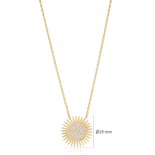 Dainty Sun Design Round Zircon Stone Charm Pendant Wholesale 925 Sterling Silver Jewelry