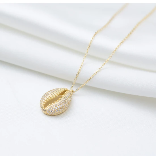 Dainty Seashell CZ 925 Sterling Silver Pendant