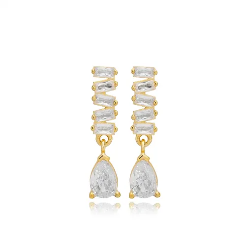 Shiny Baguette Stone 925 Stud Earrings