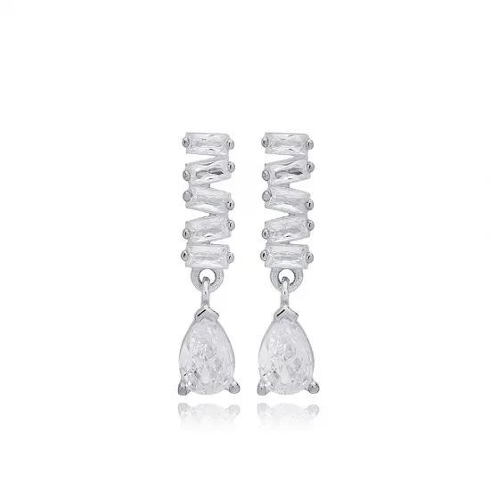 Shiny Baguette Stone 925 Stud Earrings Shiny Baguette Stone 925 Stud Earrings