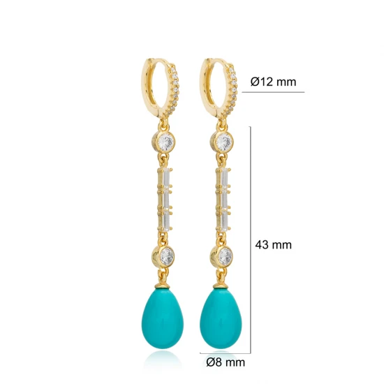 Turquoise Mallorca Pearl Drop Long 925 Silver Earrings