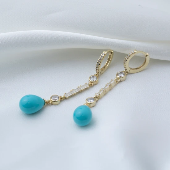Turquoise Mallorca Pearl Drop Long 925 Silver Earrings