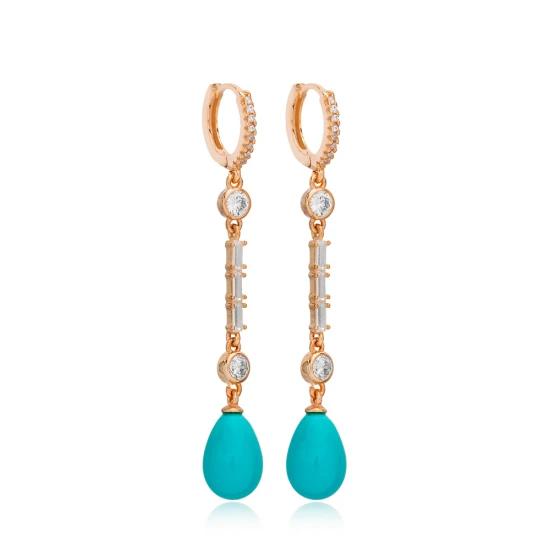 Turquoise Mallorca Pearl Drop Long 925 Silver Earrings