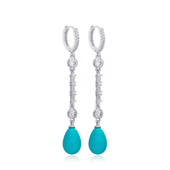 Turquoise Mallorca Pearl Drop Long 925 Silver Earrings