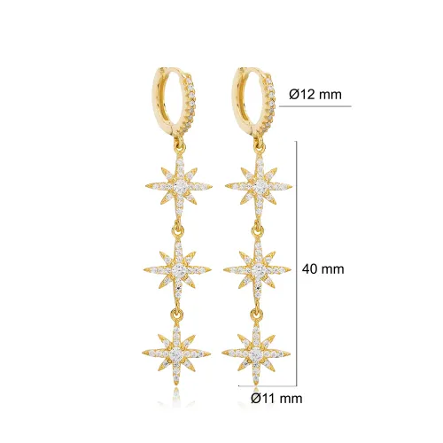 Zircon Stone Flower Charm Long Earrings Zircon Stone Flower Charm Long Earrings