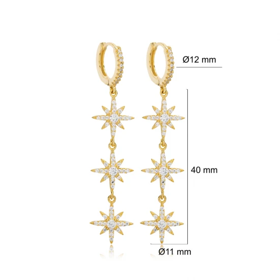 Turkish CZ Flower Long 925 Sterling Silver Earrings Turkish CZ Flower Long 925 Sterling Silver Earrings