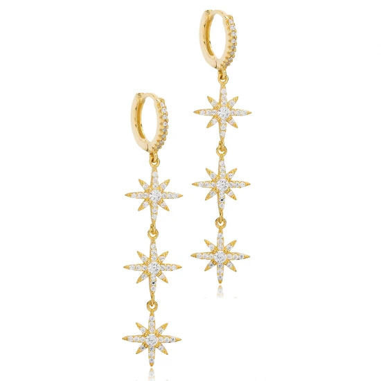 Turkish CZ Flower Long 925 Sterling Silver Earrings Turkish CZ Flower Long 925 Sterling Silver Earrings