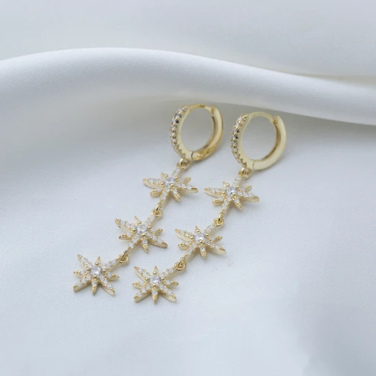 Turkish CZ Flower Long 925 Sterling Silver Earrings Turkish CZ Flower Long 925 Sterling Silver Earrings