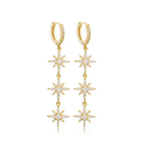 Zircon Stone Flower Charm Long Earrings