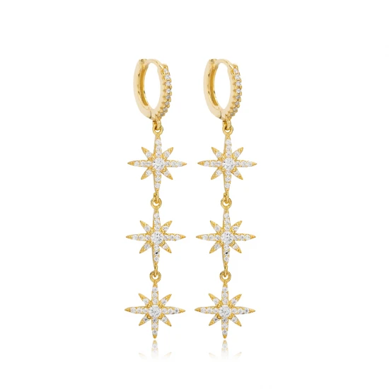 Turkish CZ Flower Long 925 Sterling Silver Earrings Turkish CZ Flower Long 925 Sterling Silver Earrings