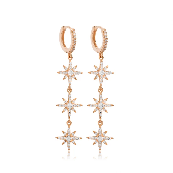 Turkish CZ Flower Long 925 Sterling Silver Earrings Turkish CZ Flower Long 925 Sterling Silver Earrings