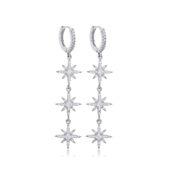 Turkish CZ Flower Long 925 Sterling Silver Earrings Turkish CZ Flower Long 925 Sterling Silver Earrings