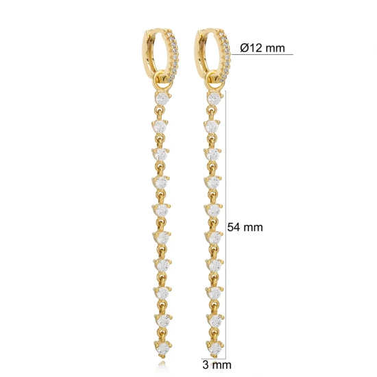 Handcrafted CZ Long 925 Sterling Silver Earrings Handcrafted CZ Long 925 Sterling Silver Earrings