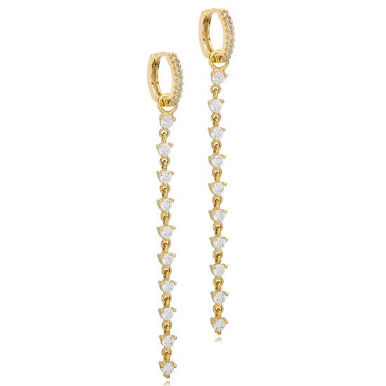 Handcrafted CZ Long 925 Sterling Silver Earrings Handcrafted CZ Long 925 Sterling Silver Earrings