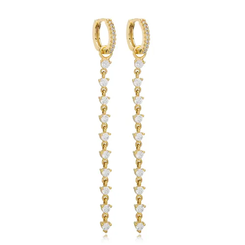 Zircon Stone 925 Silver Long Earrings