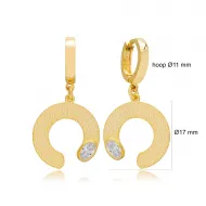 Dainty Half Circle Shape Clear Zircon Stone Dangle Earrings 925 Sterling Silver Textured Jewelry