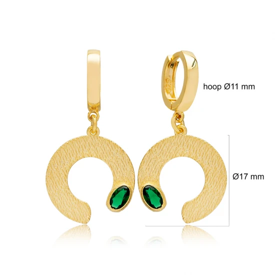 Half Circle Emerald Dangle Textured 925 Silver Earrings - Sade 925 Silver Jewelry