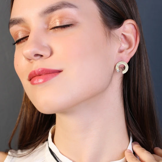 Half Circle White CZ 925 Sterling Silver Earrings Half Circle White CZ 925 Sterling Silver Earrings
