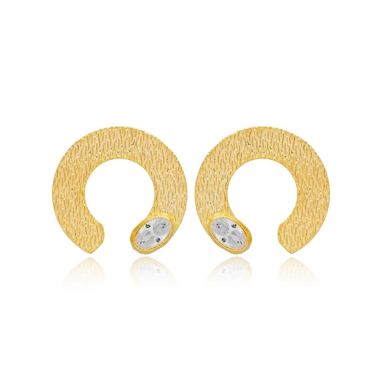 Half Circle White CZ 925 Sterling Silver Earrings Half Circle White CZ 925 Sterling Silver Earrings