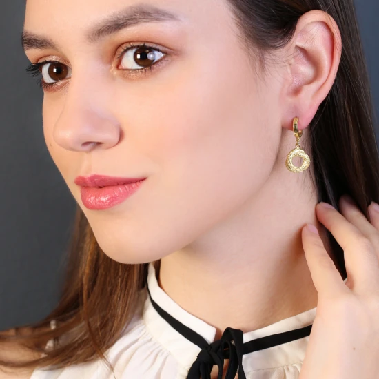 Minimalist Round Shape Textured Dangle Silver Earrings - Sade 925 Silver Jewelry