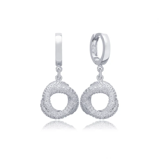 Minimalist Round Shape Textured Dangle Silver Earrings - Sade 925 Silver Jewelry