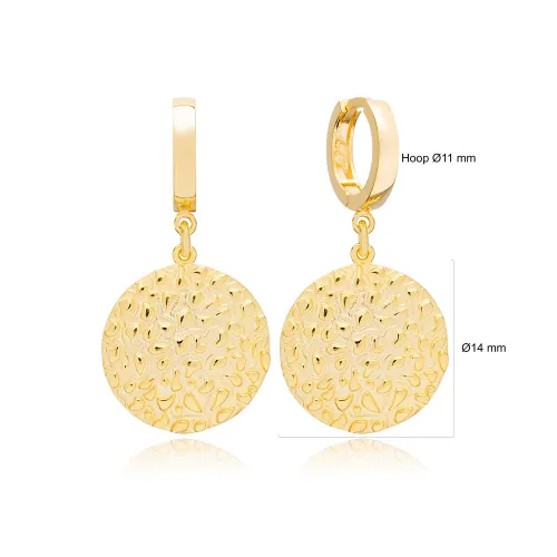 Round Textured Dangle 925 Sterling Silver Earrings