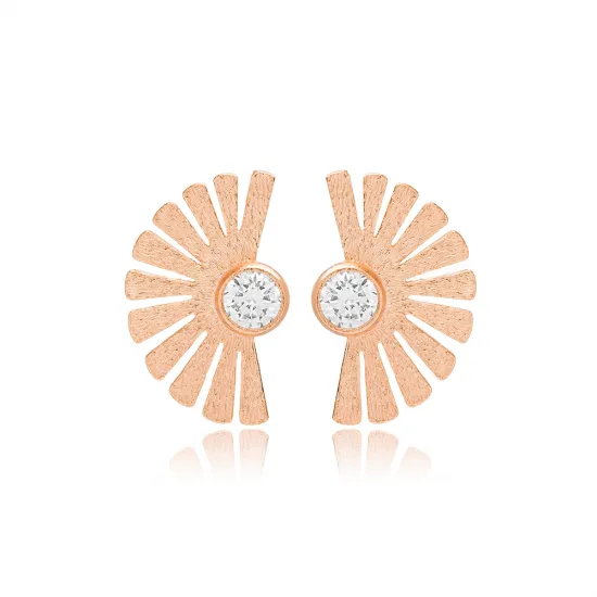 CZ Stone Fan Shaped Dainty Stud Earrings CZ Stone Fan Shaped Dainty Stud Earrings