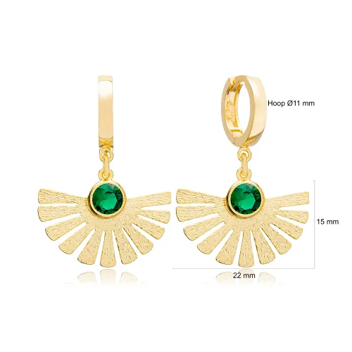 Emerald Fan Shaped Dangle 925 Sterling Silver Earrings