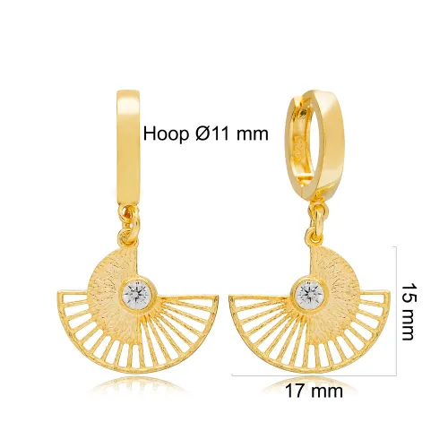 Fan Shaped Dangle CZ 925 Sterling Silver Earrings