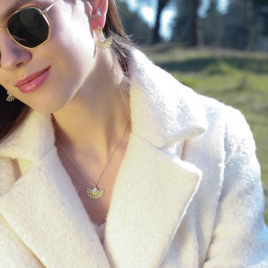 New Trend Fan Clear CZ 925 Sterling Silver Necklace