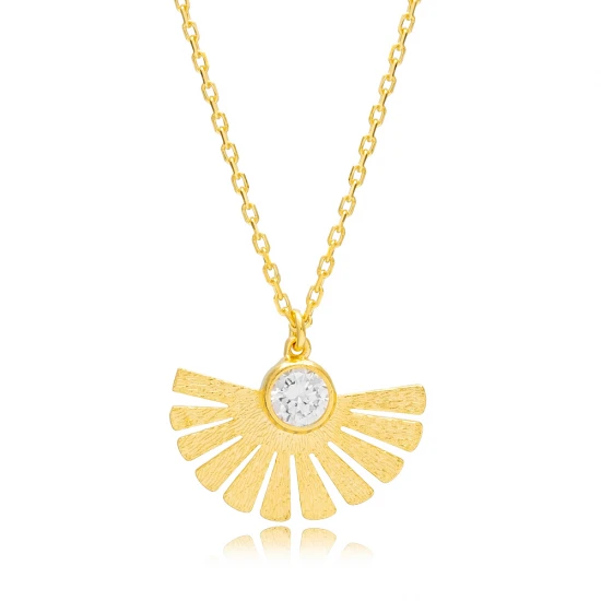 New Trend Fan Clear CZ 925 Sterling Silver Necklace