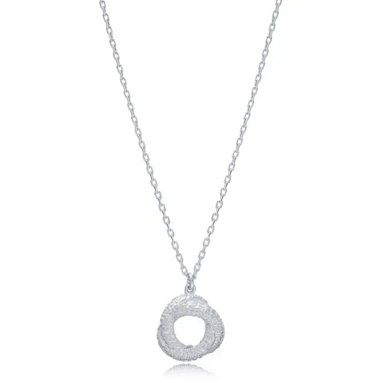 Textured Minimalist Round Shape 925 Silver Necklace - Sade 925 Silver Jewelry