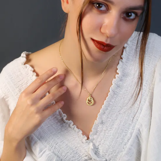 Intertwined Round Textured 925 Sterling Silver Necklace - Sade 925 Silver Jewelry