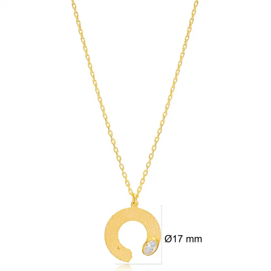 Dainty Half Circle Shape Clear Zircon Stone Charm Necklace 925 Sterling Silver Textured Jewelry Dainty Half Circle Shape Clear Zircon Stone Charm Necklace 925 Sterling Silver Textured Jewelry