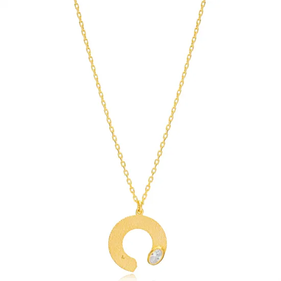 Dainty Half Circle Shape Clear Zircon Stone Charm Necklace 925 Sterling Silver Textured Jewelry Dainty Half Circle Shape Clear Zircon Stone Charm Necklace 925 Sterling Silver Textured Jewelry