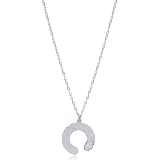 Dainty Half Circle Shape Clear Zircon Stone Charm Necklace 925 Sterling Silver Textured Jewelry Dainty Half Circle Shape Clear Zircon Stone Charm Necklace 925 Sterling Silver Textured Jewelry